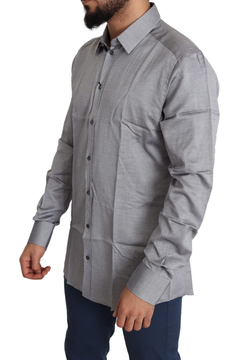 Elegante camicia in cotone grigio slim in forma