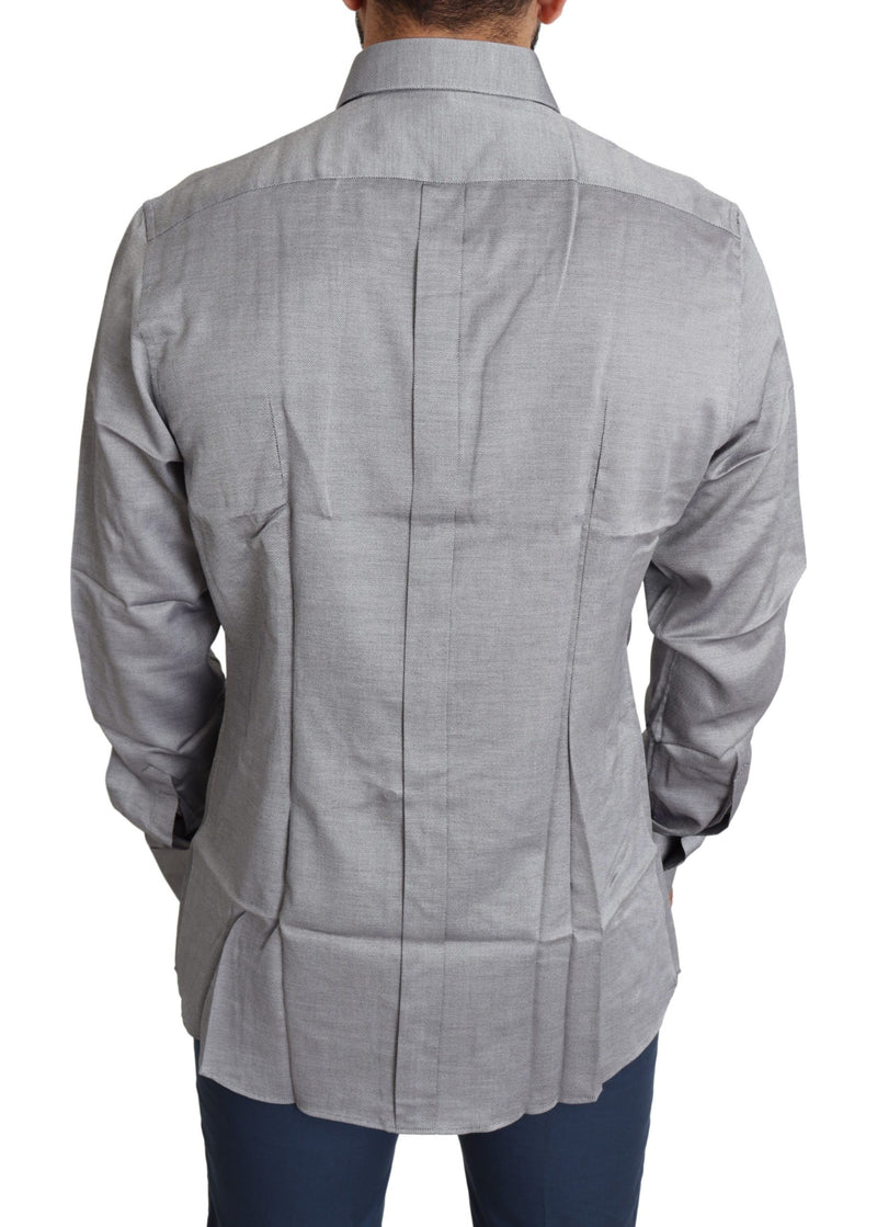 Elegante camicia in cotone grigio slim in forma