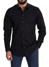 Elegante camisa de vestir de algodón negro de algodón