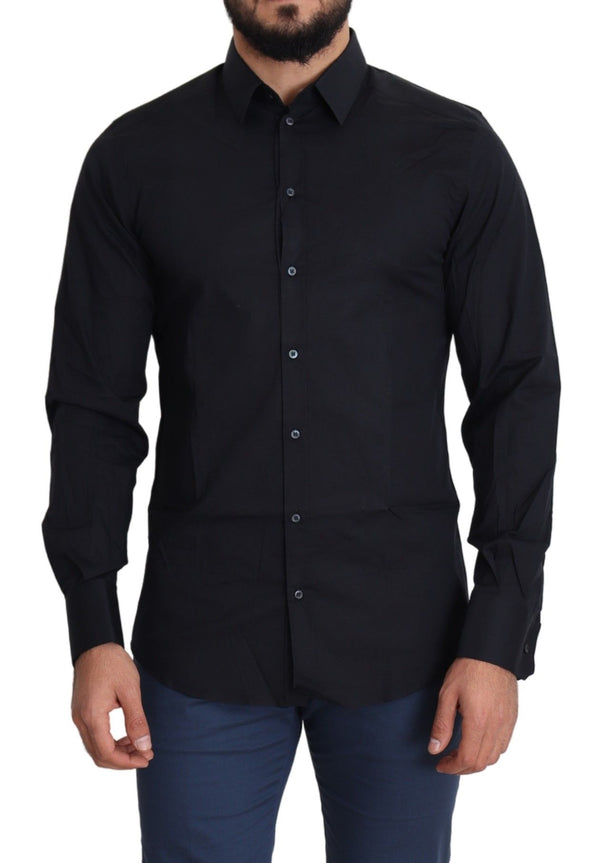 Chemise de robe stretch en coton slim noir élégant