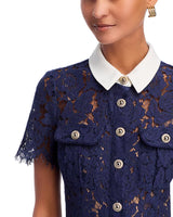 Navy Lace Contrast Collar Midi Dress
