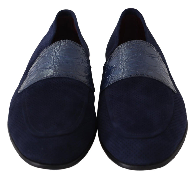 Elegantes mocasines de cuero de gamuza azul