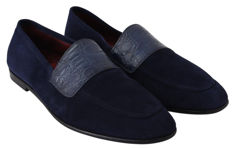 Elegantes mocasines de cuero de gamuza azul