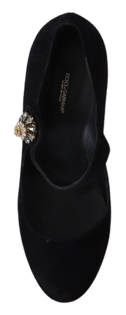 Elegante schwarze Wildleder Mary Janes Pumps