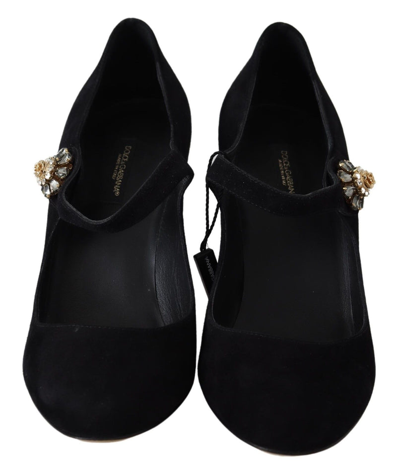 Elegante schwarze Wildleder Mary Janes Pumps