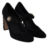 Elegante schwarze Wildleder Mary Janes Pumps