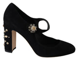 Elegantes bombas de gamuza negra Mary Janes