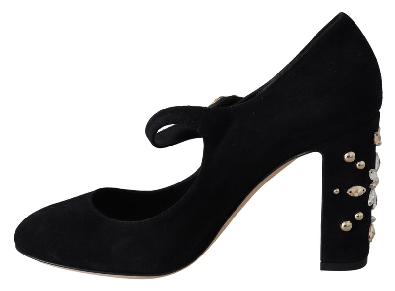 Elegantes bombas de gamuza negra Mary Janes