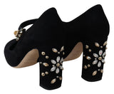 Elegantes bombas de gamuza negra Mary Janes