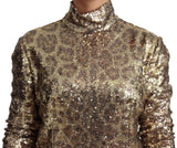 Sequined Turtleneck Πλήρες φερμουάρ στο καφέ