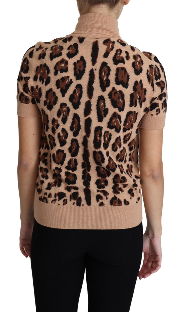 Top de cuello de tortuga de lana de estampado de leopardo elegante