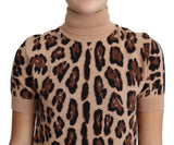 Top de cuello de tortuga de lana de estampado de leopardo elegante