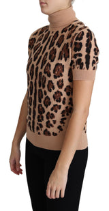 Top de cuello de tortuga de lana de estampado de leopardo elegante