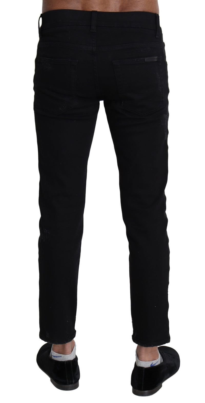 Elegante dünne schwarze Jeans mit Stickerei