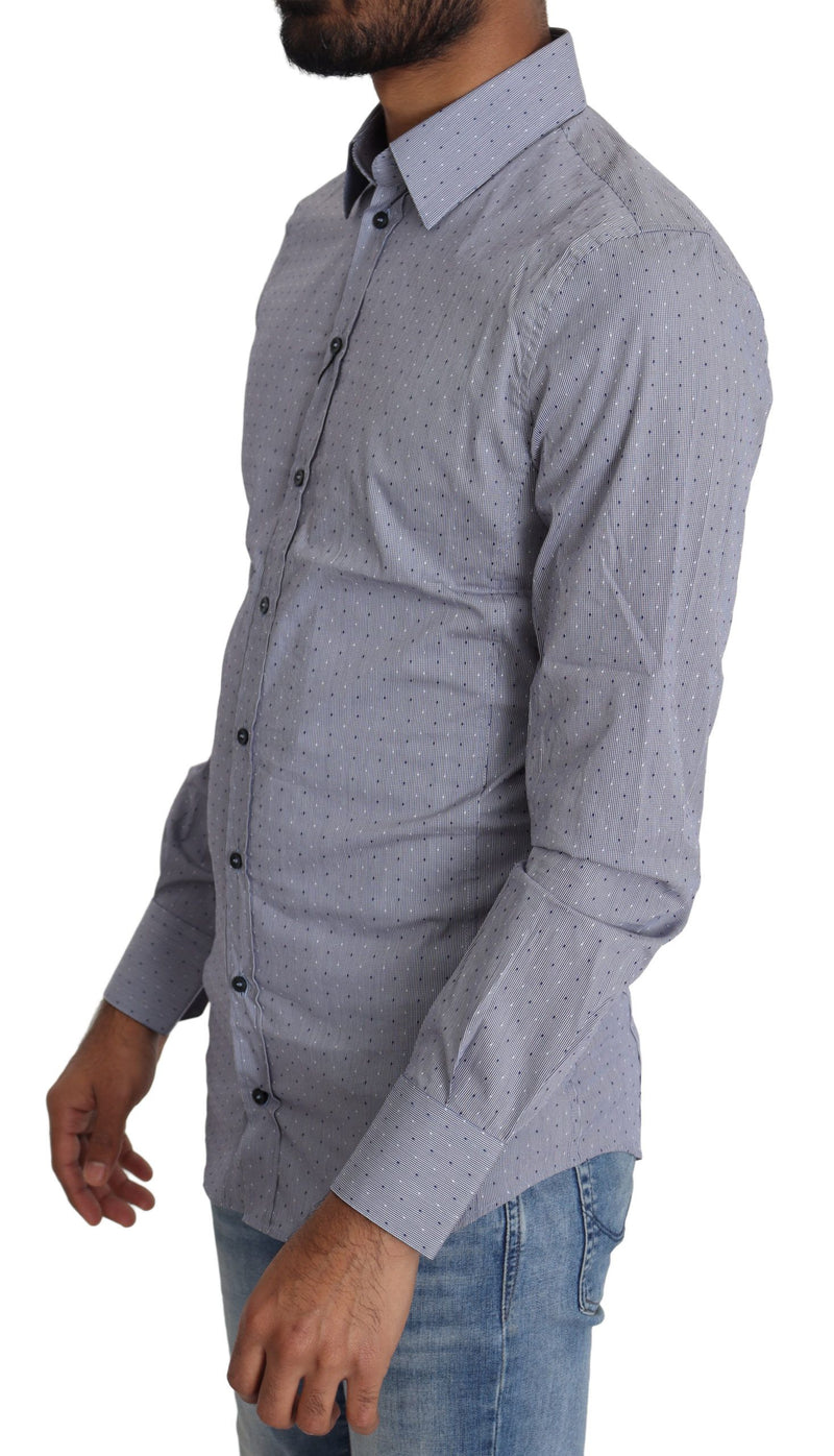 Camisa de mezcla de algodón de lunares de sicilia Slim Fit