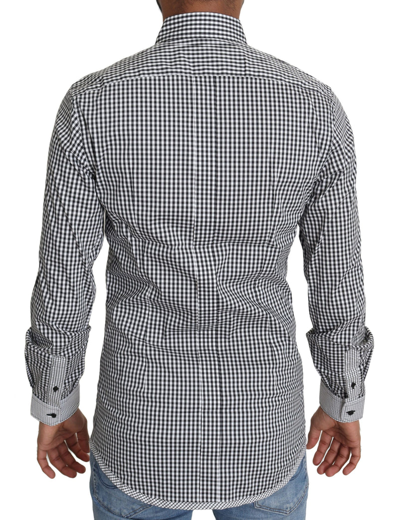 Elegante camisa casual de oro a cuadros en blanco y negro