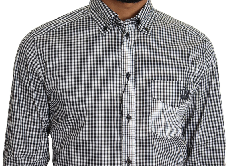 Elegante camisa casual de oro a cuadros en blanco y negro