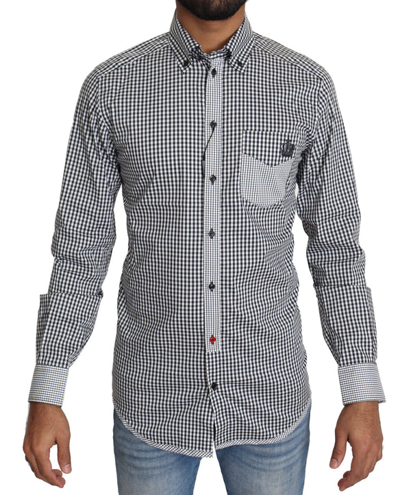 Elegante camisa casual de oro a cuadros en blanco y negro