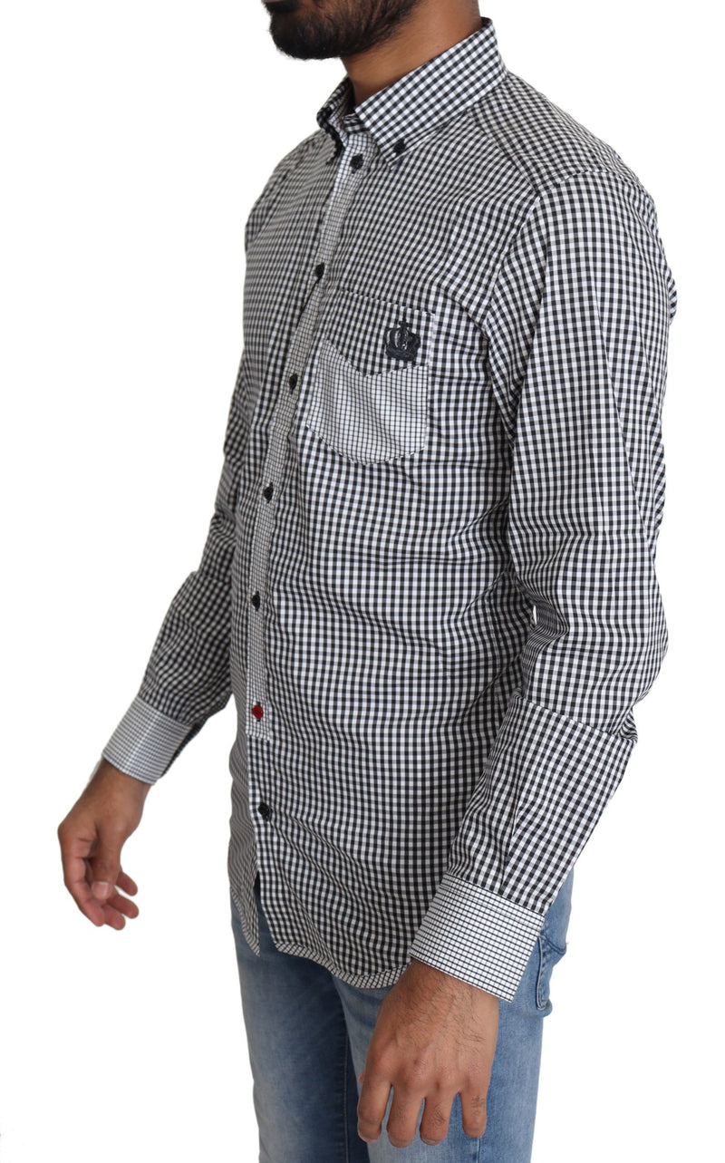 Elegante camisa casual de oro a cuadros en blanco y negro