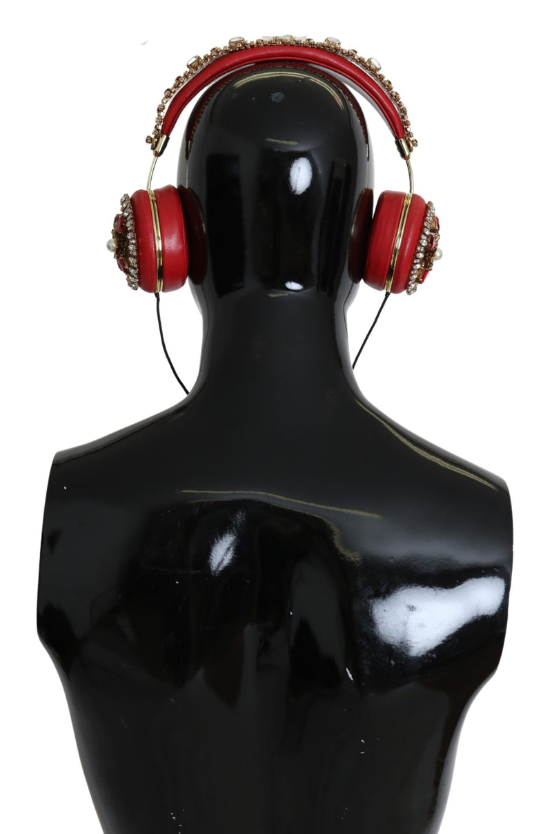 Exquisite Red Crystal Leather Headphones