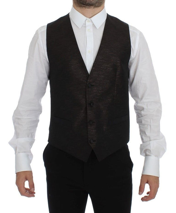 Elegante braune schwarze Wollmischkleidweste