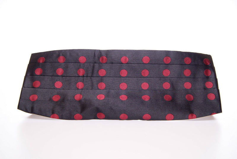 Exquisite Black Silk Cummerbund with Red Polka Dots