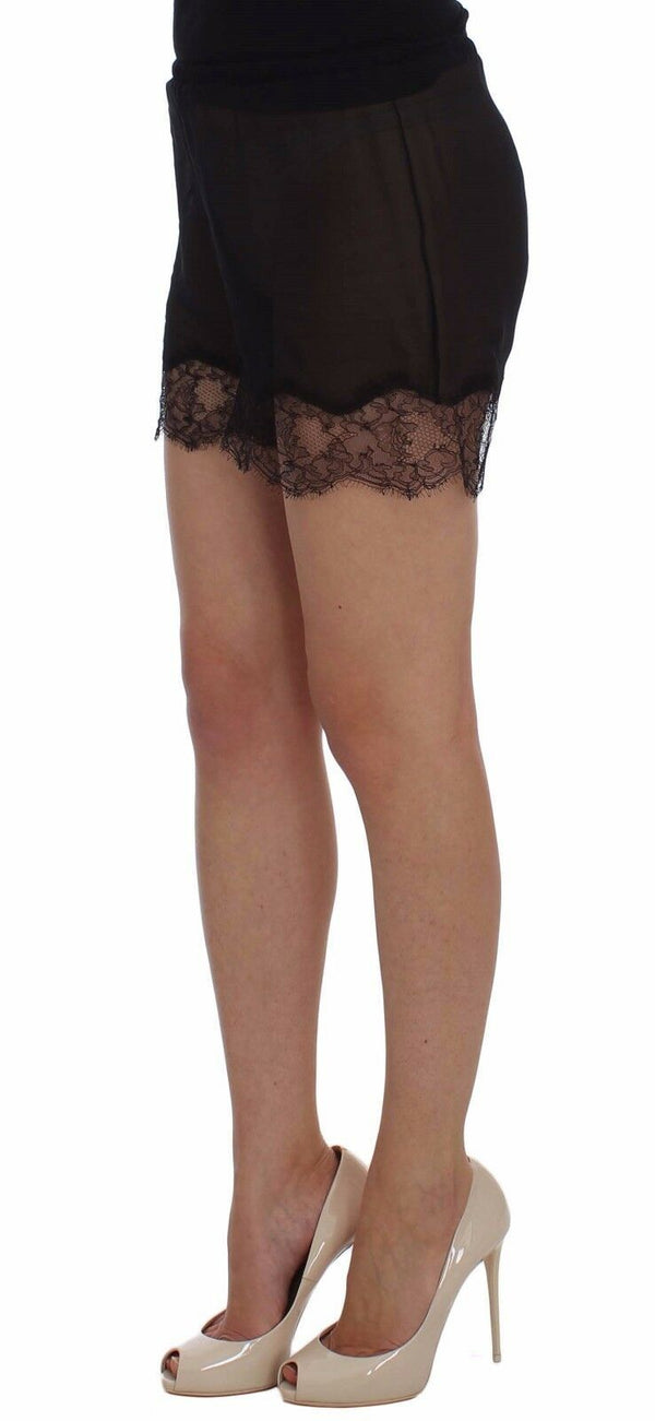 Elegante schwarze Blumenspitzenseide Shorts