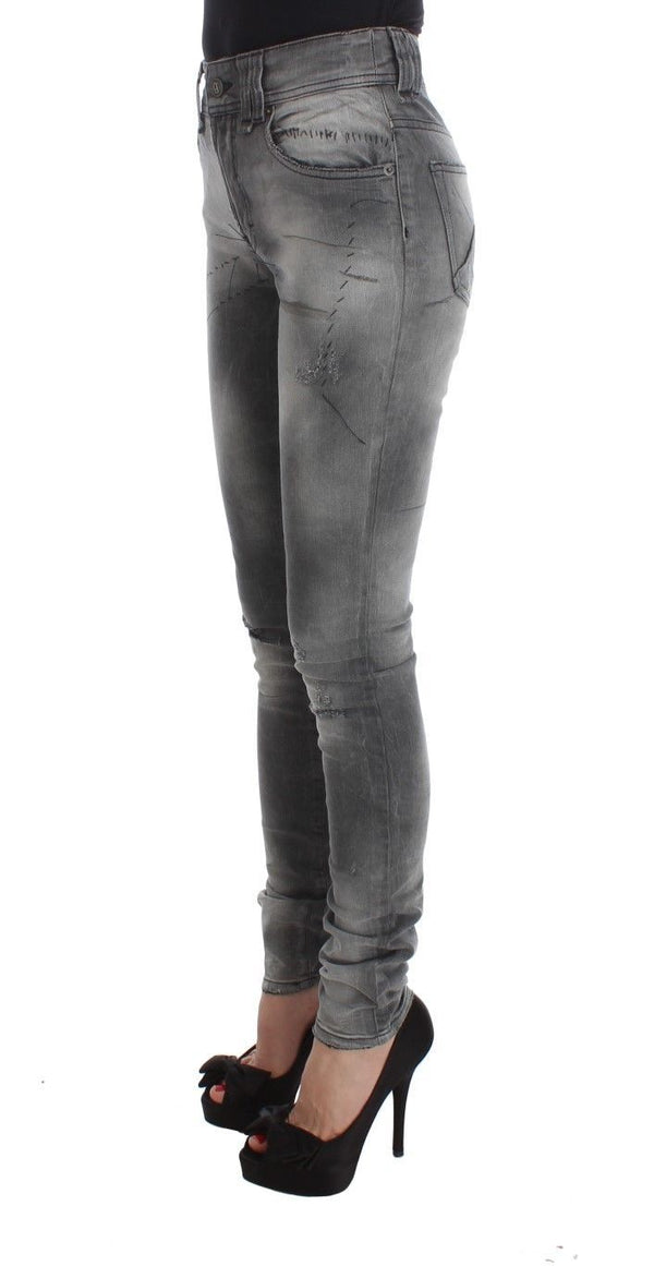 Chic Gray Slim Fit Designer Jeans