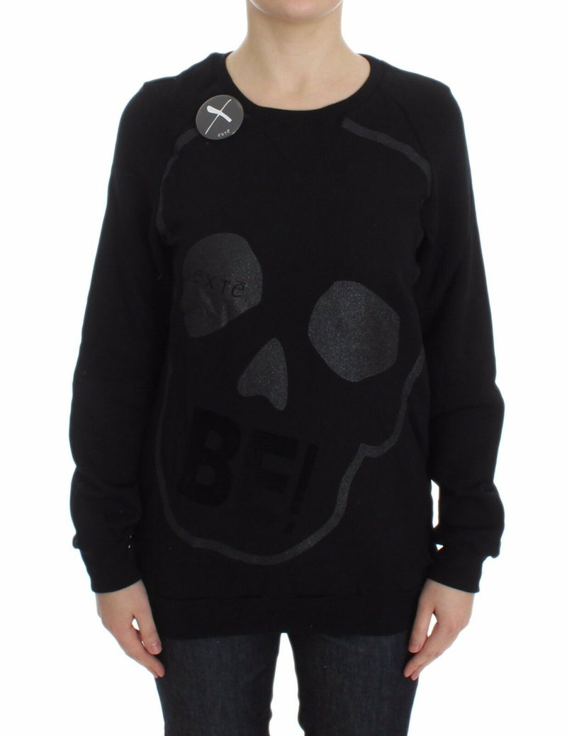 Chic Skull Motif Crew-Neck Cotton Pull