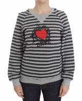 Chic Grey Striped Crew-Hals-Pullover