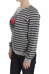 Chic Grey Striped Crew-Hals-Pullover