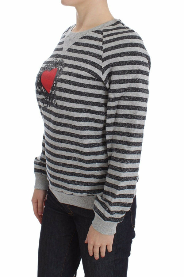 Chic Grey Striped Crew-Hals-Pullover