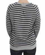 Chic Grey Striped Crew-Hals-Pullover