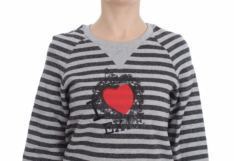 Chic Grey Striped Crew-Hals-Pullover