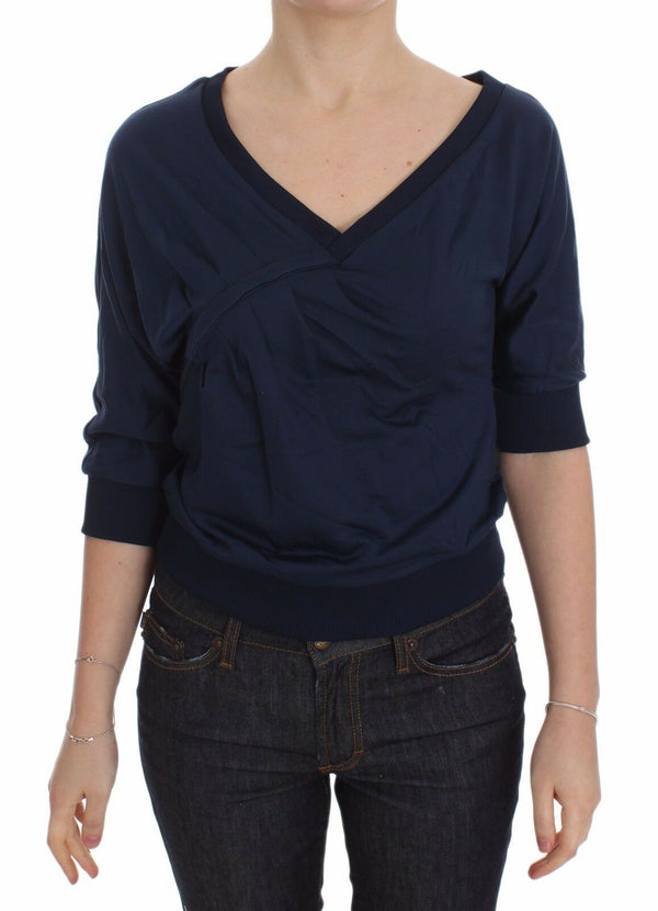 Eleganter tiefes V-Ausck-Pullover in Blau