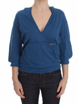 Eleganter tiefes V-Ausck-Pullover in Blau