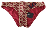 Chic Maroon Beige Logo Stampa Bikini Bottom