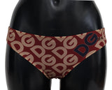 Chic Maroon Beige Logo impreso Bikini Bottom