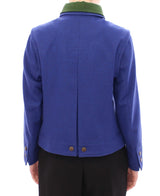 Elegante chaqueta de lana azul con collar extraíble