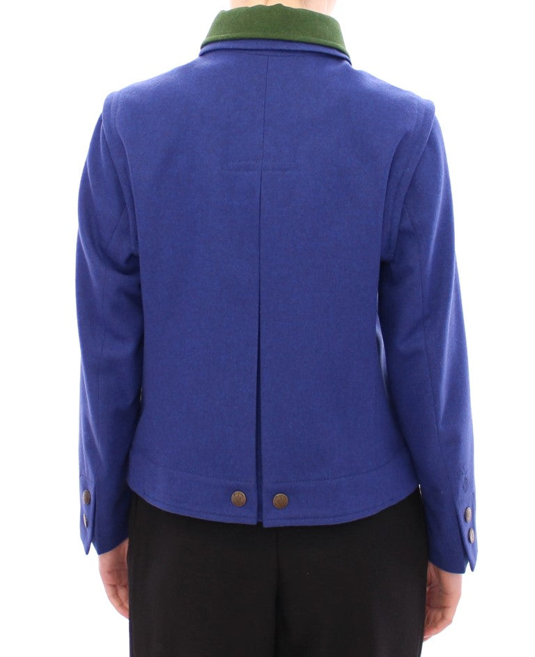 Elegante chaqueta de lana azul con collar extraíble