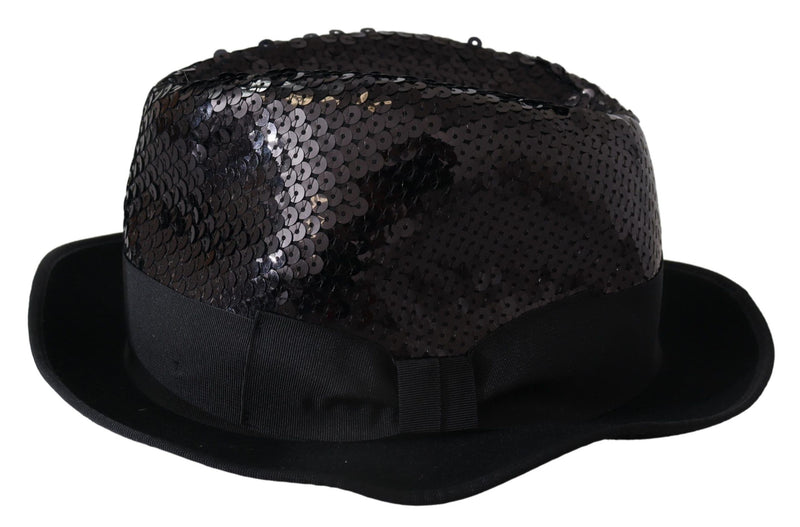 Eleganter schwarzer Pailletten Fedora Hut