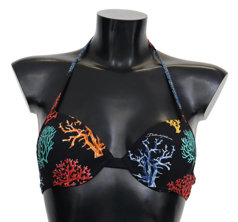 Top bikini de estampado de coral negro elegante