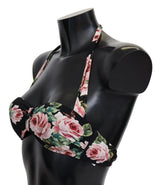 Elegantes schwarzes Blumenbikini -Top