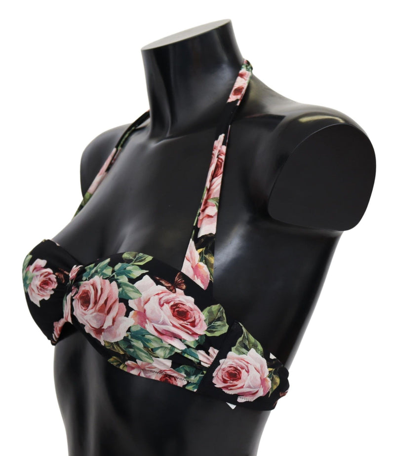 Elegantes schwarzes Blumenbikini -Top