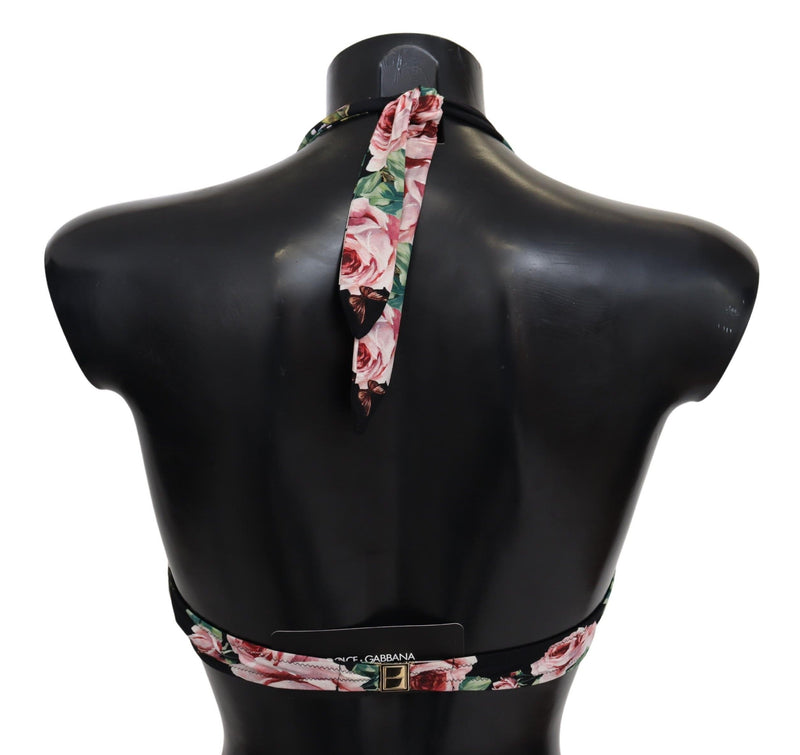 Elegante top de bikini floral negro