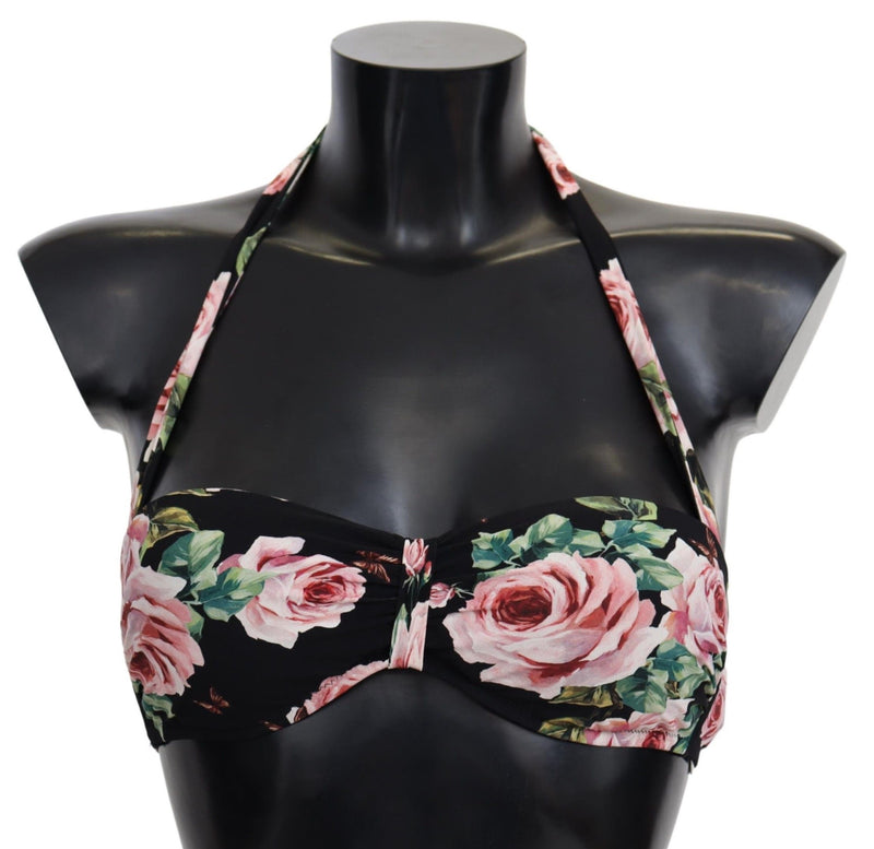 Elegante top de bikini floral negro