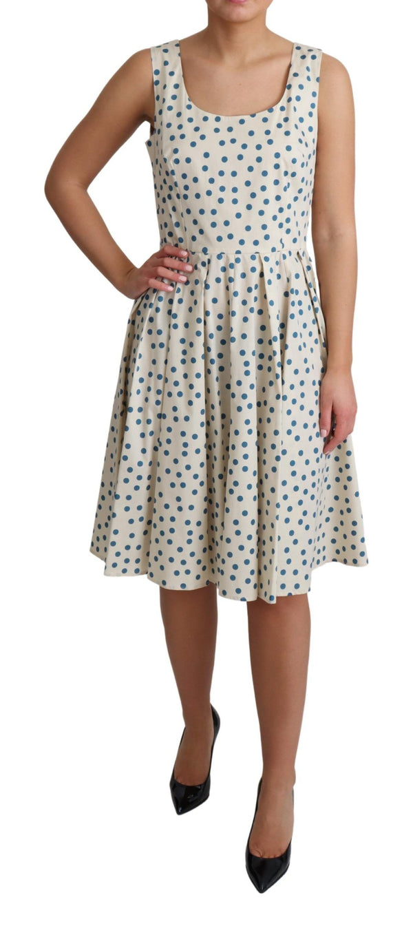 Elegant Beige Polka dot A-Line ärmellose Kleid