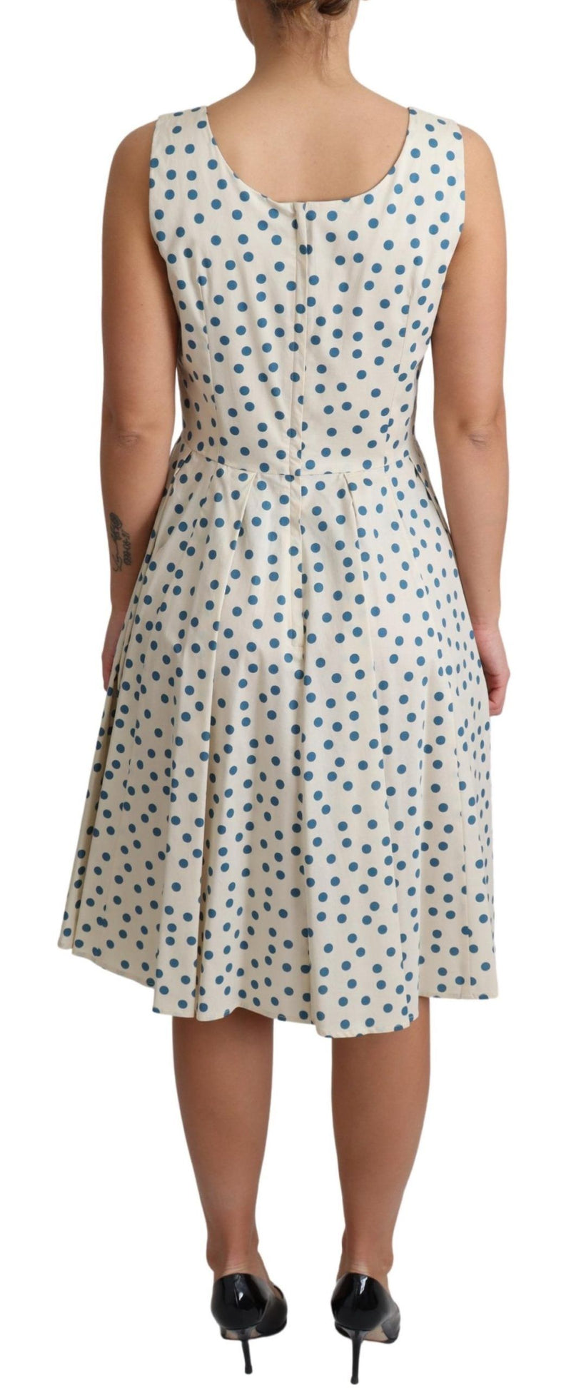 Elegant Beige Polka Dot A-Line Sleeveless Dress