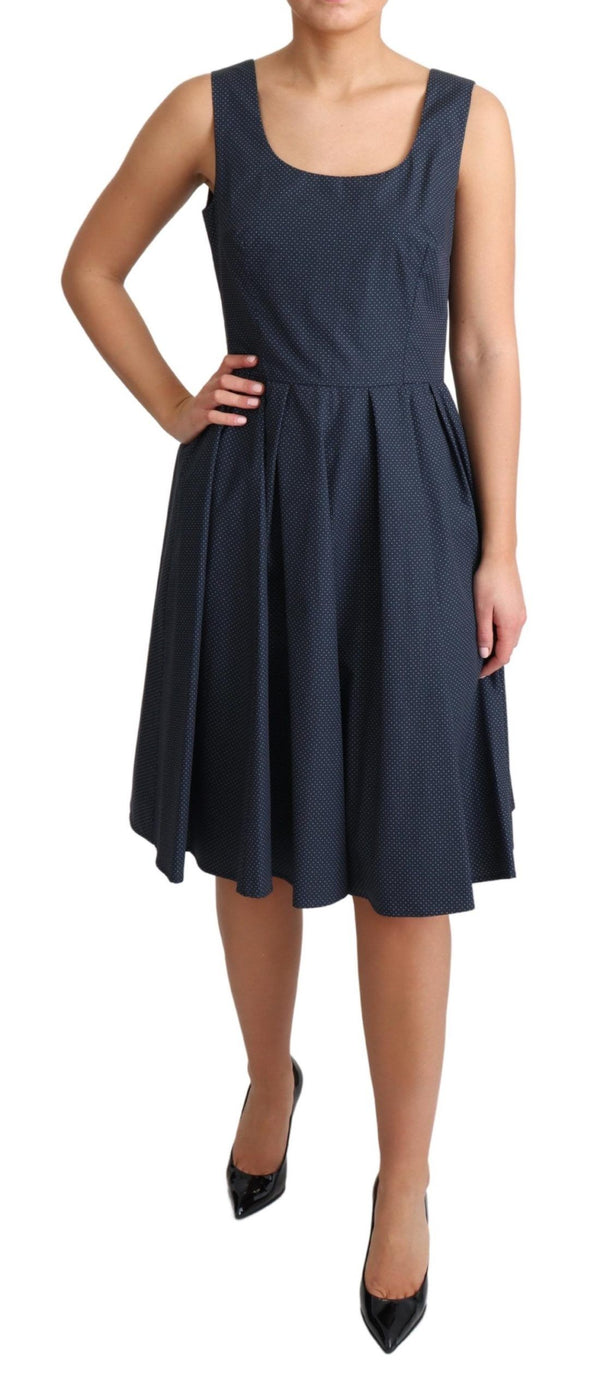 Elegant Polka-Dotted Blue A-Line Dress