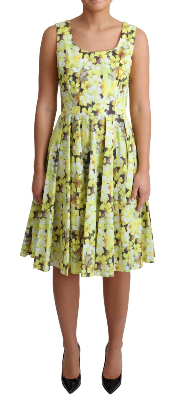 Robe sans manches en ligne florale jaune élégante